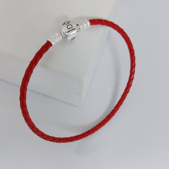Pandora Single Red Leather Bracelet with Pandora Clasp - Picture 1 of 7